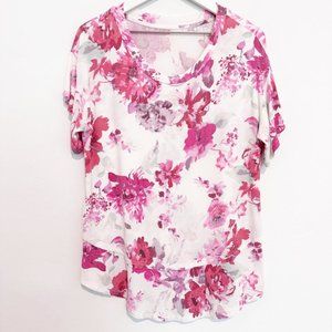 Latched Mama Floral Ruffle Short Sleeve Blouse Nursing Top Maternity Pink Medium